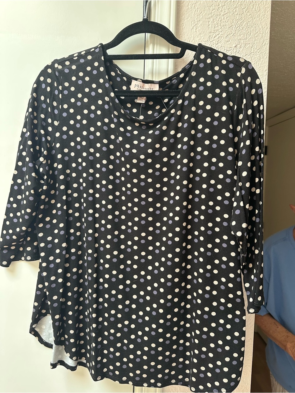 Philosophy Black White Polka Dot Long Sleeve Top
